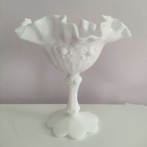 Vintage Fenton Christmas Milk Glass Cabbage Rose Compote Vase Dish Candy Jar